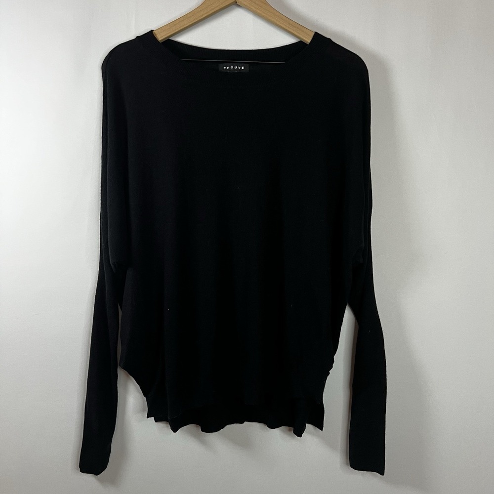 Trouve Sweater Women Sz Small Black Long Sleeve Knit Pullover Angora Rabbit Hair